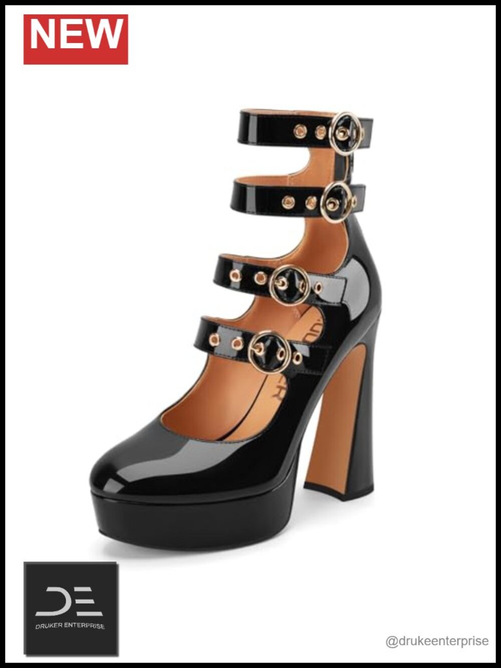 Gothic Platform Mary Jane Chunky Heels Patent Leather Pumps